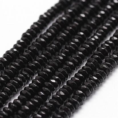 Natural Black Onyx Beads Strands, Grade A, Dyed & Heated, Faceted, Rondelle