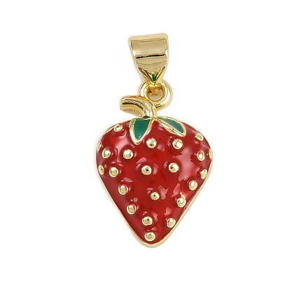 Латунь эмаль подвески, клубничное очарование, без кадмия и без свинца, реальный 18 k позолоченный