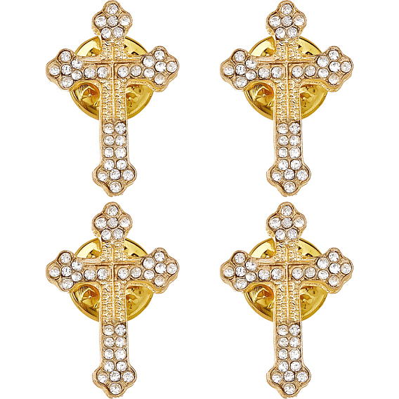 4 шт. булавки-накладки на лацкан из цинкового сплава с цветочным крестом и стразами для рюкзака