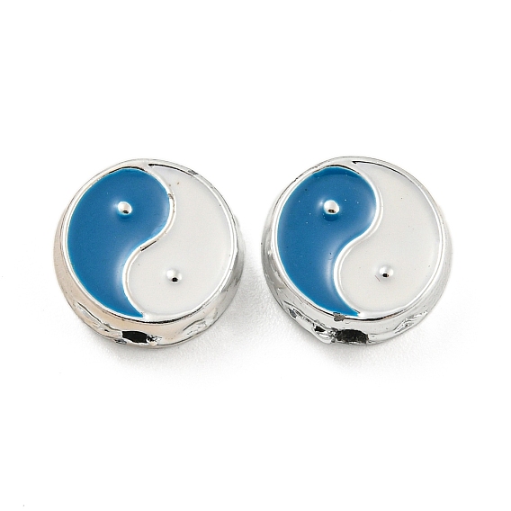 Legierung Emaille-Perlen, flach rund mit Yin-Yang