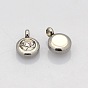 Trendy Original Color 304 Stainless Steel Faceted Grade A Rhinestone Flat Round Charms Pendants, Birthstone Charms, Stainless Steel Color, 9x6.5x4mm, Hole: 2mm
