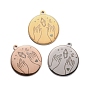 304 Stainless Steel Pendants, Flat Round with Hand & Diamond