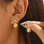 Brass Micro Pave Cubic Zirconia Stud Dangle Earrings for Women, Bowknot with Teardrop