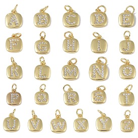Rack Plating Brass Micro Pave CLear Cubic Zirconia Charms, with Jump Rings, Cadmium Free & Lead Free, Long-Lasting Plated, Real 18K Gold Plated