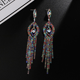 Colorful Long Tassel Earrings with Gemstones for Fashionable Women