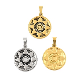 304 Stainless Steel Pendant Rhinestone Setting, Flat Round with Flower Charm