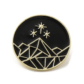 Enamel Pins, Alloy Brooches for Backpack Clothes, Flat Round with Mountain & Star