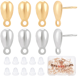 100 шт. 2 цвета 304 детали серьги-гвоздики из нержавеющей стали, с горизонтальной петлей, слеза, с гайкой 100шт.