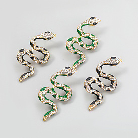 Vintage Snake-shaped Earrings with Diamond Inlay - European and American Retro Ear Jewelry