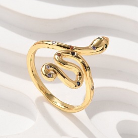 Кольца-манжеты с микропаве из латуни и разноцветными кубическими цирконами, без кадмия и без свинца, змея