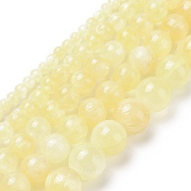 Electroplated Natural Yellow Selenite Beads Strands, Grade AAA, Round