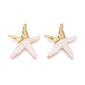 304 Stainless Steel and Resin Pendants, Starfish Charm, Ion Plating(IP), Real 18K Gold Plated