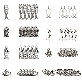 80Pcs 8 Style Tibetan Style Zinc Alloy Pendants, Fish