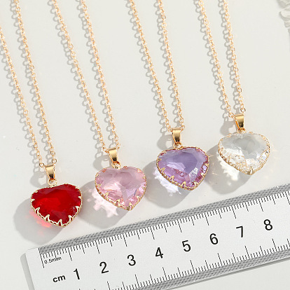 Simple Heart Crystal Pendant Fashion Collarbone Chain Necklace