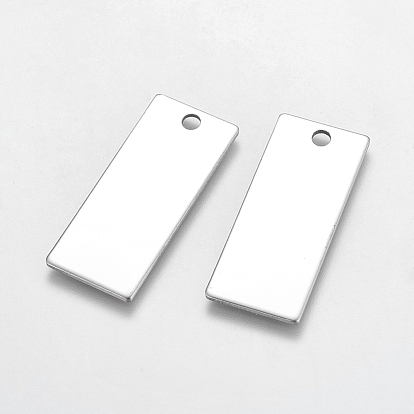 304 Stainless Steel Rectangle Pendants, Stamping Blank Tag, 38x16x1mm, Hole: 3mm