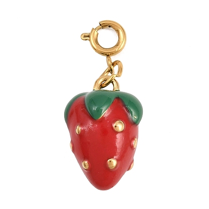 304 подвесные украшения из эмали из нержавеющей стали, клубника, золотые, с карабин-лобстерами 