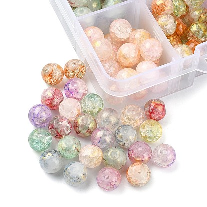 176Pcs 8 Colors Baking Painted Crackle Glass Bead, with Gold Powder, Round