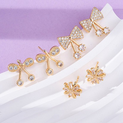 Женские серьги-гвоздики из латуни с микропаве и прозрачным кубическим цирконием, без кадмия и без свинца, долговечный, стойки покрытие, золотые