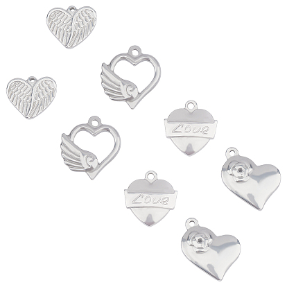 8Pcs 4 Style 304 Stainless Steel Pendants, Heart