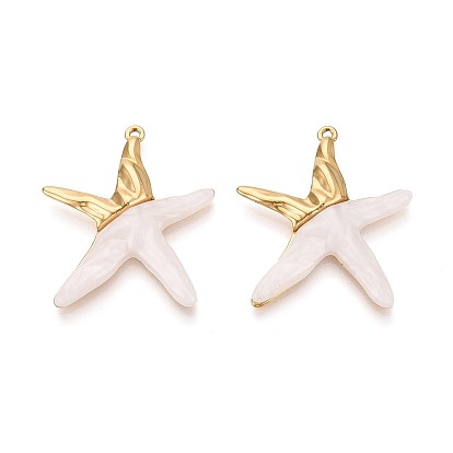 304 Stainless Steel and Resin Pendants, Starfish Charm, Ion Plating(IP), Real 18K Gold Plated
