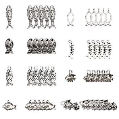 80Pcs 8 Style Tibetan Style Zinc Alloy Pendants, Fish