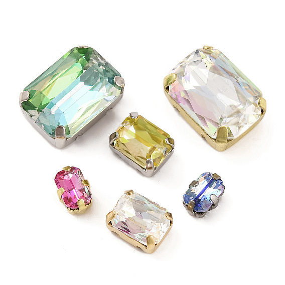 Шить на горный хрусталь, многожильные звенья из стекла, хрусталя и стразов, с настройками латуни, аксессуары для одежды, граненые, разноцветные, прямоугольные