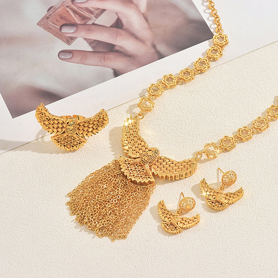 Роскошные комплекты из латунных серег, ожерелий и колец с кисточками в виде орла для свадеб и торжественных случаев