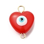 Evil Eye Resin Connector Charms, Heart Links with Brass Loops, Mixed Color