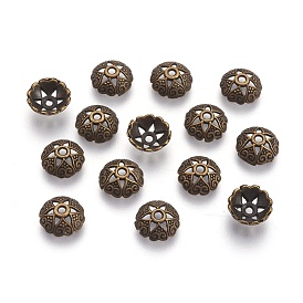 Tibetan Style Alloy Bead Caps, Half Round with Heart Petal, Cadmium Free & Lead Free, 8x3mm, Hole: 1mm