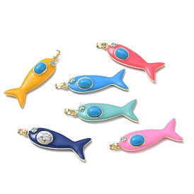 Anhänger aus synthetischem, ozeangefärbtem Türkis, Fisch-Anhänger aus Messing-Emaille, echt 18 k vergoldet, langlebig überzogen, Gestell, Bleifrei und cadmium frei