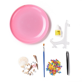 Peinture de pâte de disque de conque de coquille de modèle de princesse de bricolage pour des enfants, y compris coquille, perles et assiette en plastique, pinceau et colle