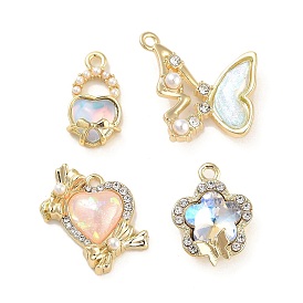 Alloy Glass Rhinestone Pendants, with Resin Pearl, Golden