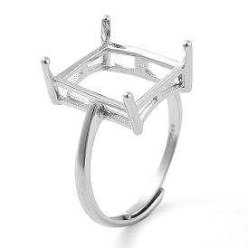 Регулируемый прямоугольник 925 компоненты кольца из стерлингового серебра, 4 настройки кольца зубца когтя