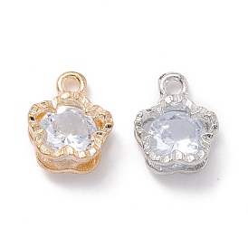 Alloy Clear Cubic Zirconia Charms, Long-Lasting Plated, Flower