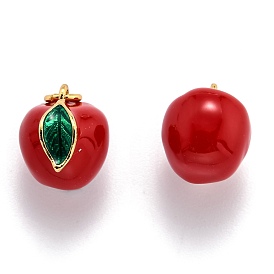 Brass Enamel Charms, with Jump Ring, Long-Lasting Plated, Real 18K Gold Plated, Apple