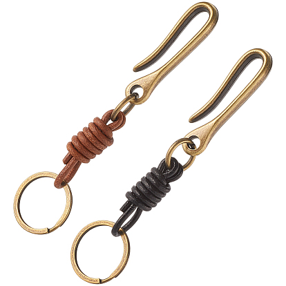 2 шт 2 цвета сплава U-образный ремень крючок брелок, с отделкой из коровьей кожи и железа
