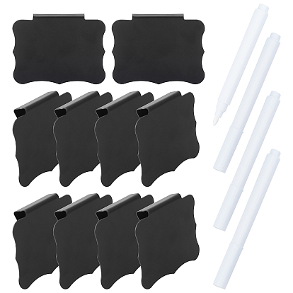 10Pcs Erasable PVC Food Label Display Chalkboard Clip and 4Pcs Marker Pen, for Supermarket, Bakery, Cafe Price Tag