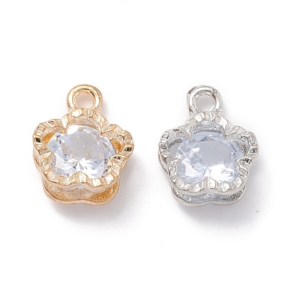 Alloy Clear Cubic Zirconia Charms, Long-Lasting Plated, Flower