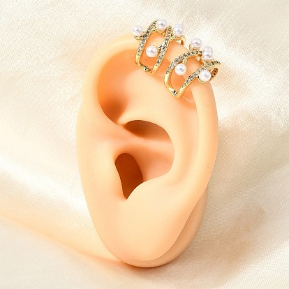 Boucles d'oreille manchette en laiton à pavé de zircon cubique, crémaillère plaquage, avec perle en plastique abs pour femme, plaqué longue durée, sans cadmium et sans plomb, réel 18 k plaqué or