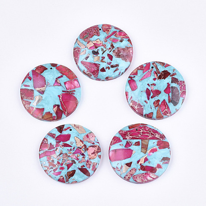 Assembled Synthetic Imperial Jasper and Turquoise Pendants, Dyed, Flat Round