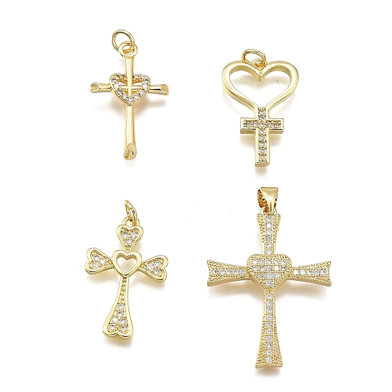 Латунные микро проложить кубического циркония подвески, крест и сердце, долговечный, без свинца и без кадмия, стойки покрытие, с целью перехода в кольце