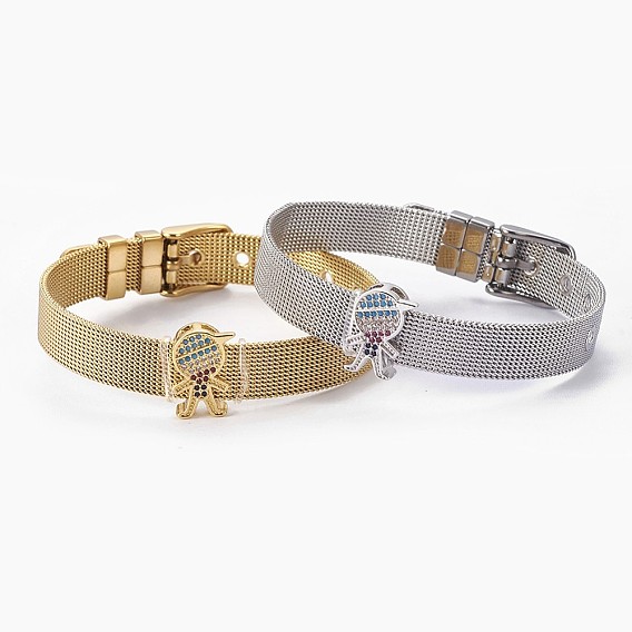 Унисекс 304 нержавеющая сталь ремешок для часов Напульсник браслеты, с латунными подвесками из микропаве из кубического циркония, мальчик