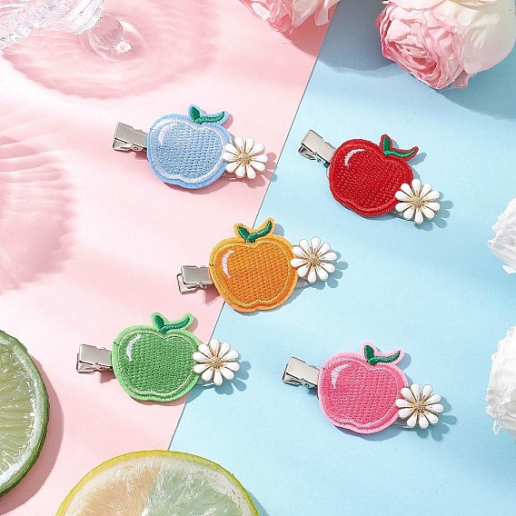 Заколки для волос из сплава и пластика в виде яблока из кожи аллигатора