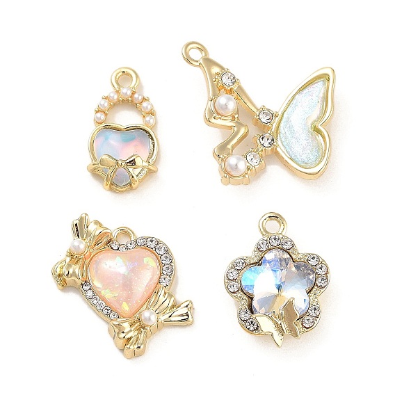 Сплав стекла горный хрусталь подвески, С жемчужиной смолы, золотые