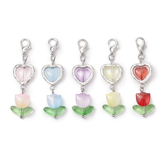 Сердце тюльпан стеклянные бусины подвеска украшения, Застежки-когти из цинкового сплава, подвески для украшений сумок