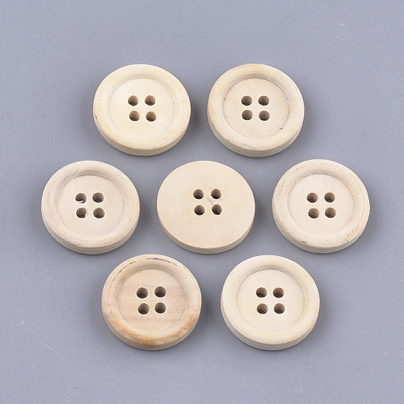 4-Hole Wooden Buttons, Undyed, Flat Round