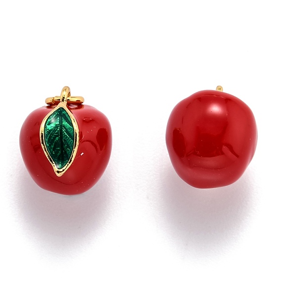 Brass Enamel Charms, with Jump Ring, Long-Lasting Plated, Real 18K Gold Plated, Apple