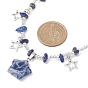 Natural & Synthetic Mixed Stone & Alloy Star Charms Bib Necklace with Chips Beaded Chains
