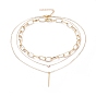 Double Layered & Chain Necklaces Sets, with Brass Pendants & Cable Chains, Aluminium Paperclip Chains, 304 Stainless Steel Toggle Clasps & Lobster Claw Clasps, Stick & Heart