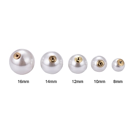 90Pcs 5 Size High Luster Eco-Friendly Plastic Imitation Pearl Ear Nuts, Earring Backs, Grade A, with Aluminum Findings, Round